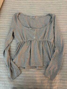 Baby Doll Madden Girl Women's Long-Sleeve Striped Peplum Top - Light Blue/White